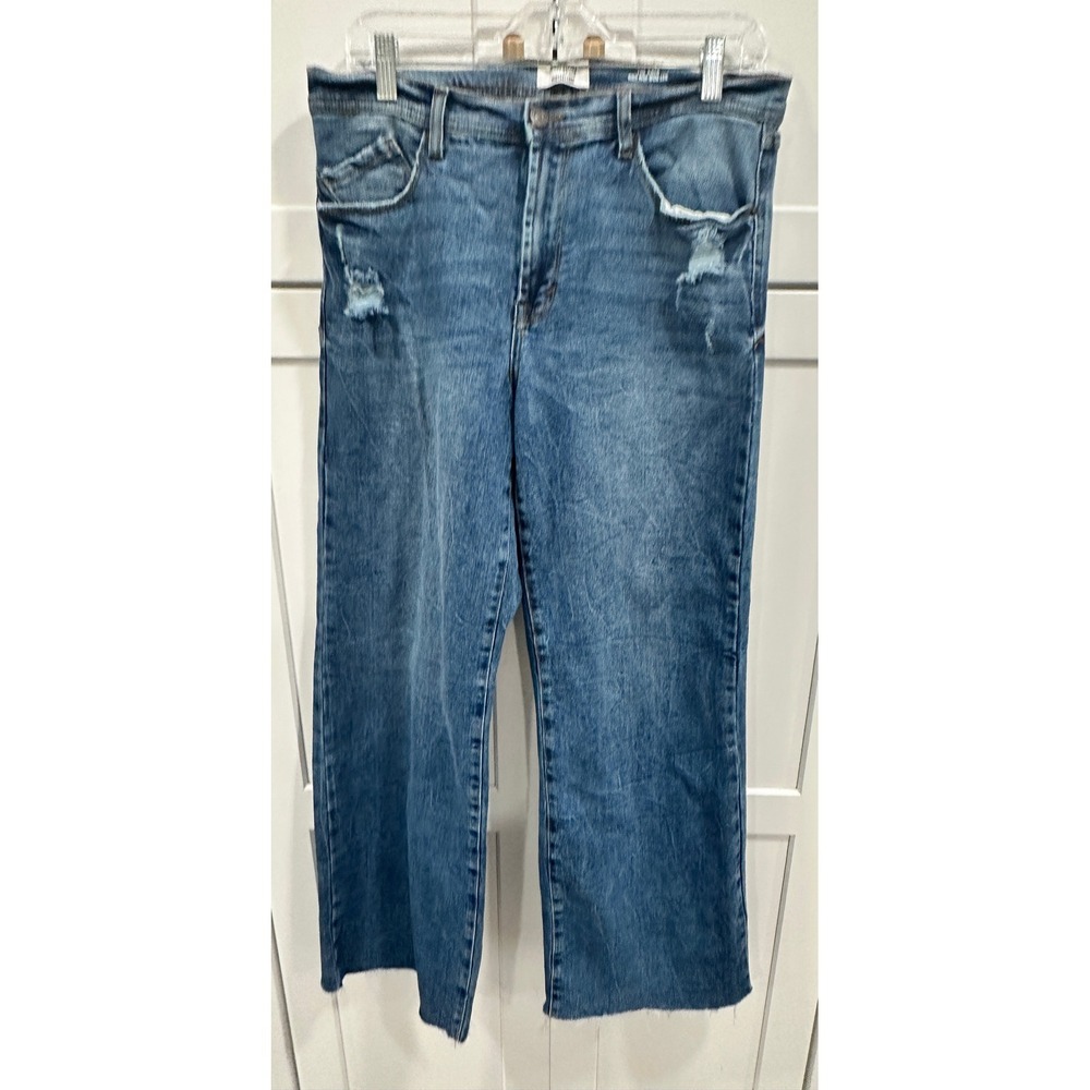 Kensie Jeans The Kaya High Rise Wide Leg Distressed Blue Denim Pants 10 30